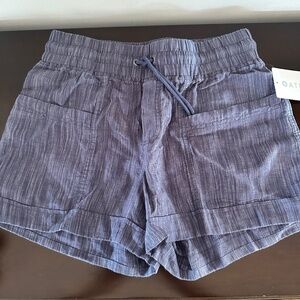 NWT Athleta Women's Size 4 Cabo Linen Textured Blue Shorts Mid Rise Pockets 4"
